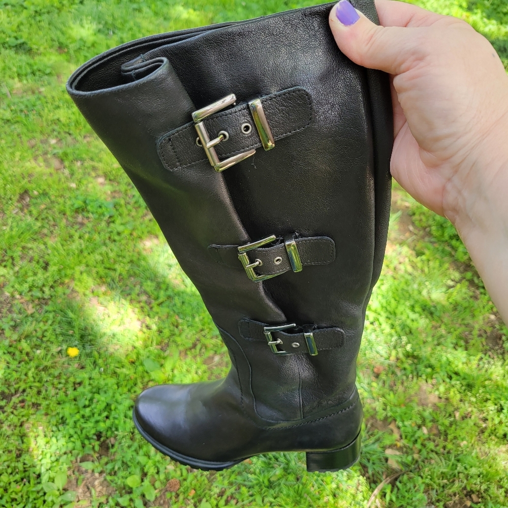 Stuart Weitzman Cinchboot Womens 6.5 M Black Leather Buckles Riding Boot Knee Hi - Picture 11 of 14